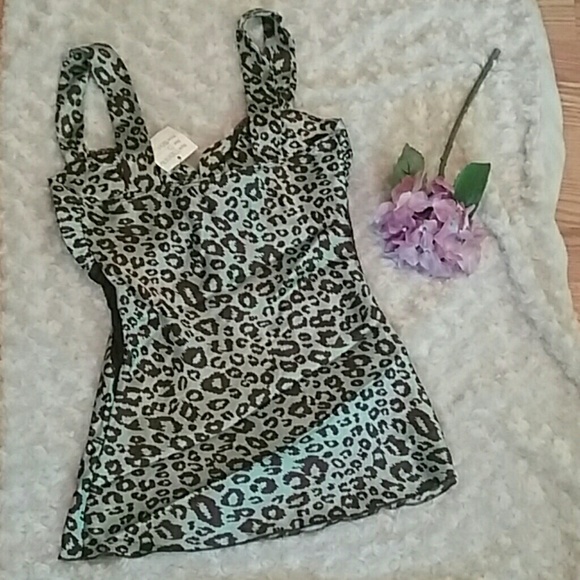 SOLD!!! DO & BE Cami Top w/ Lace, Jr. Small, Mint & Brown - Picture 2 of 6